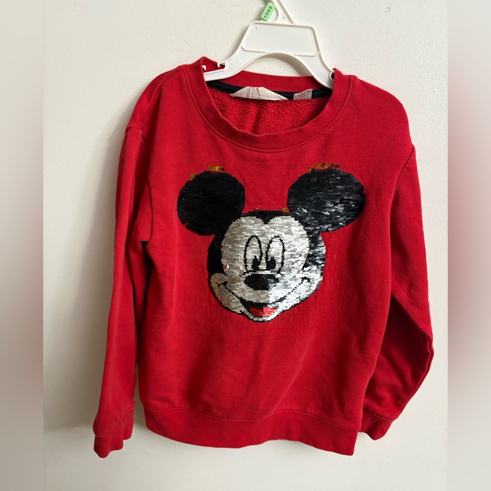 H&M Red Sweatshirt with Sequin “Mickey Mouse” Design 6 years